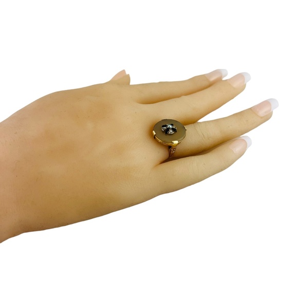 Vintage 14K Yellow Gold Round Black Onyx Seed Pearl Ring #16001 - Picture 2 of 11